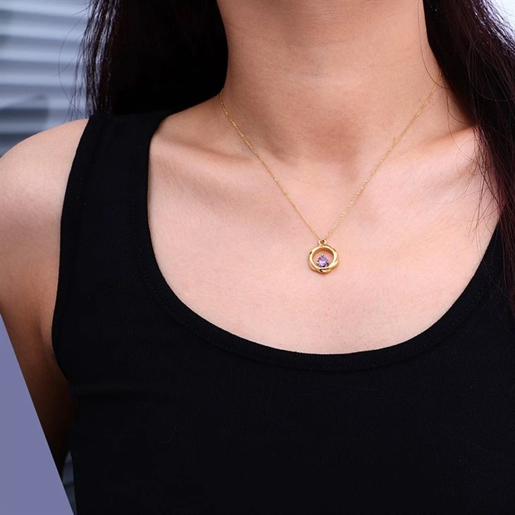 PVD Gold Wreath Pendant Necklace With Purple Zircon price